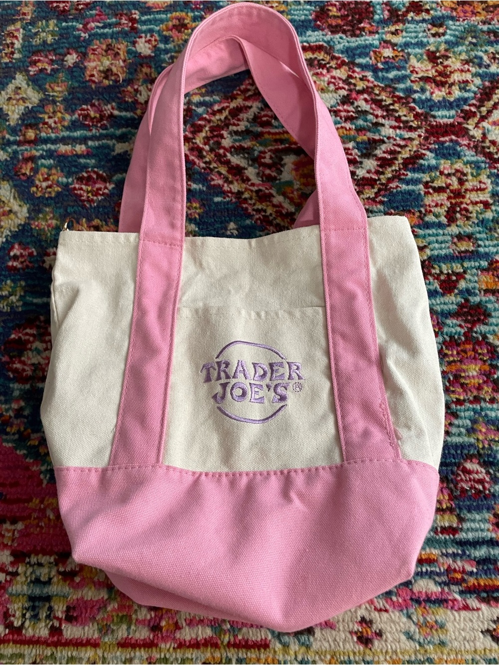 Trader Joe’s MINI TOTE Pink & Cream Canvas Bag🩷👻